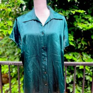 Kate Hill Woman Size 16W Emerald Green 100% Silk Blouse